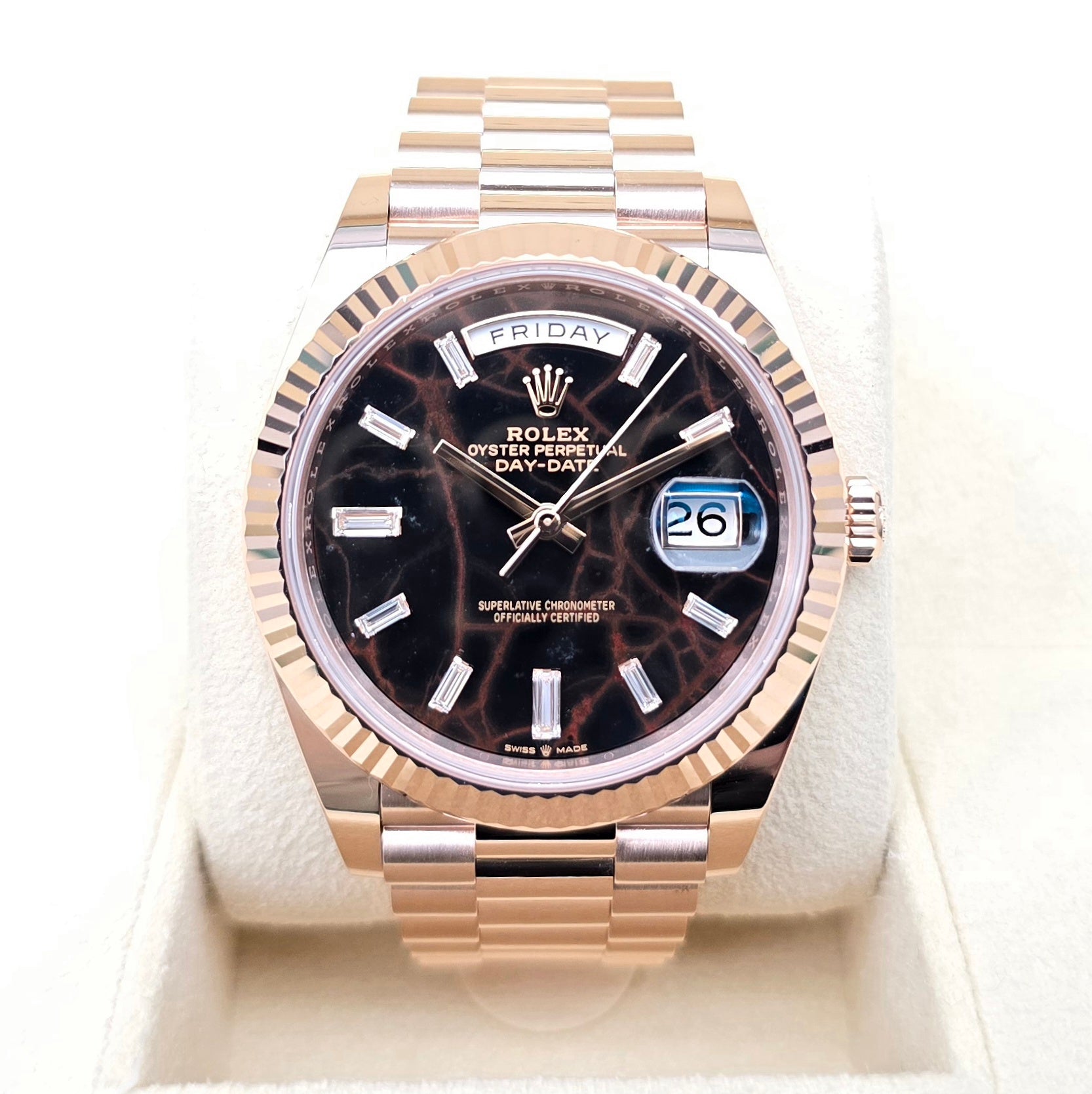 Rolex Day - Date 40 Extremely Rare Factory Eisenkiesel Stone Dial With Diamond Markers Complete Set - Chronologic