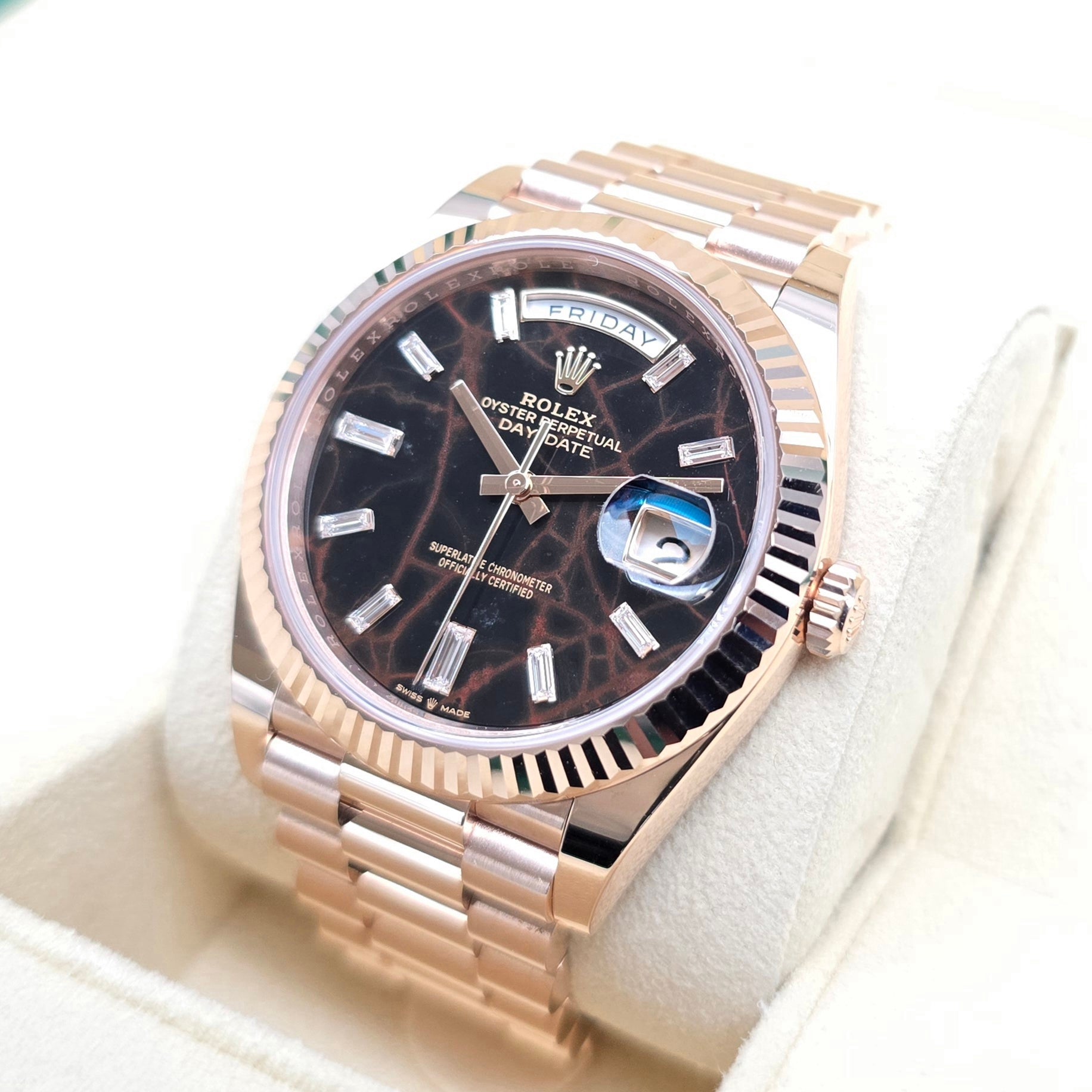 Rolex Day - Date 40 Extremely Rare Factory Eisenkiesel Stone Dial With Diamond Markers Complete Set - Chronologic