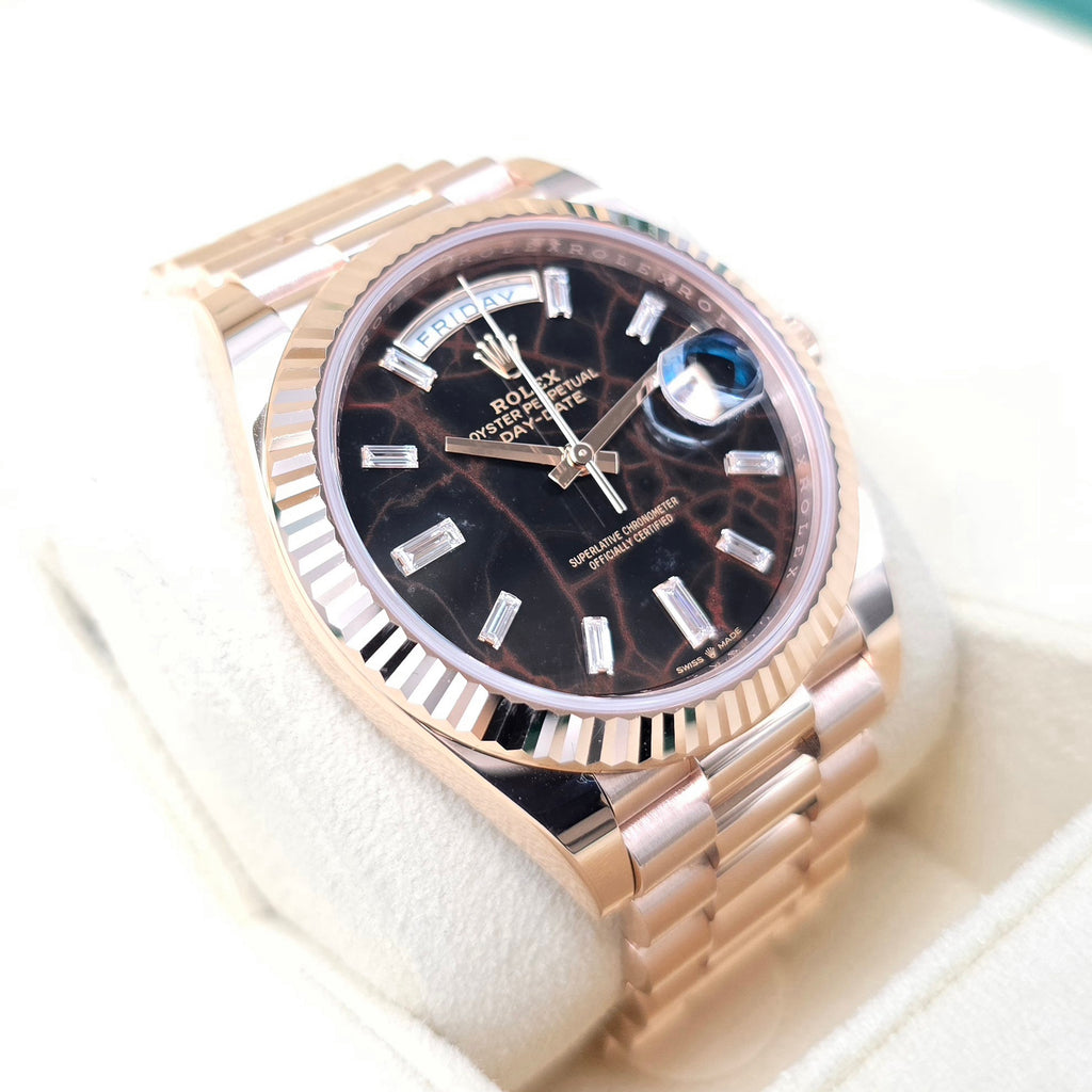 Rolex Day - Date 40 Extremely Rare Factory Eisenkiesel Stone Dial With Diamond Markers Complete Set - Chronologic