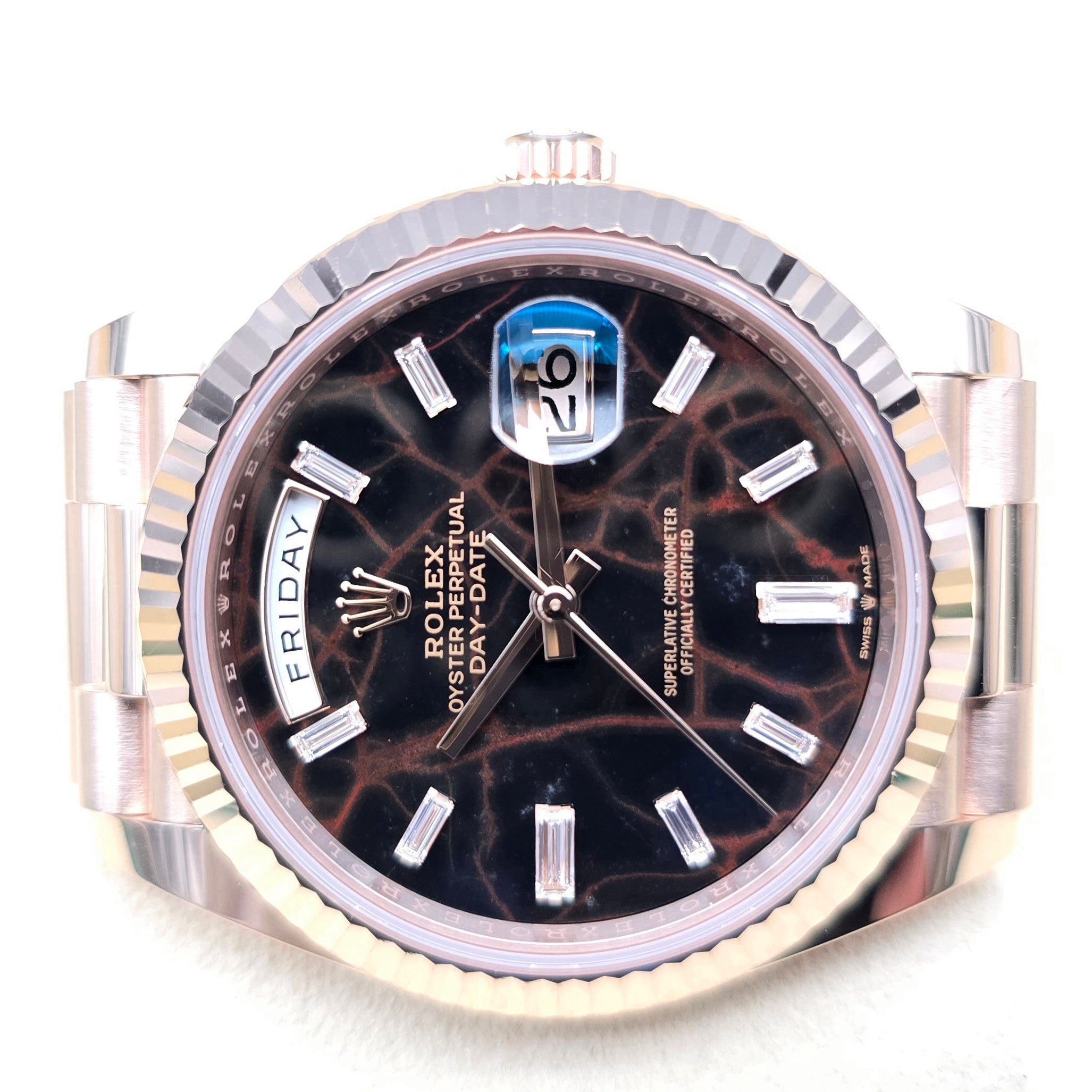 Rolex Day - Date 40 Extremely Rare Factory Eisenkiesel Stone Dial With Diamond Markers Complete Set - Chronologic